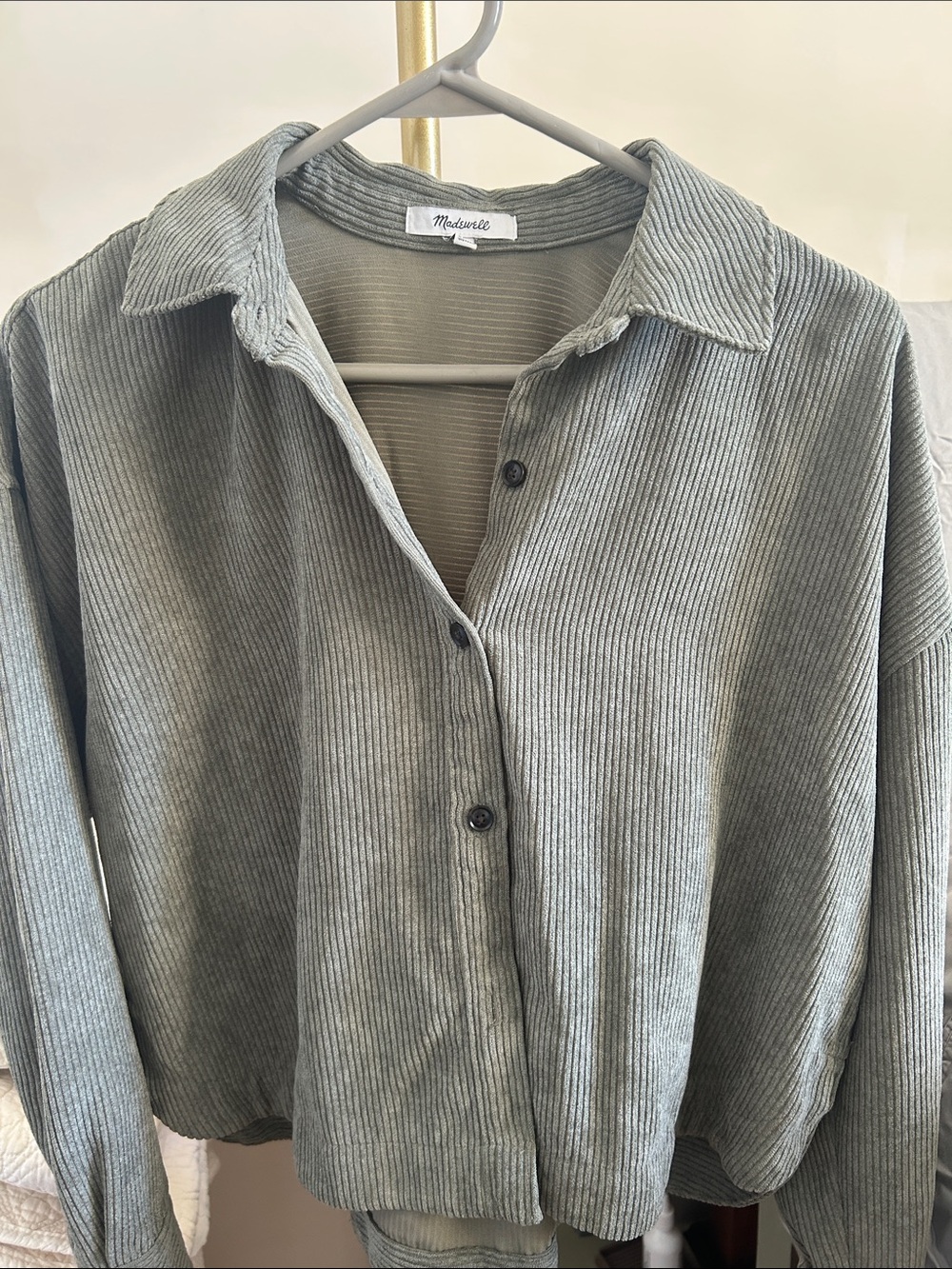 Madewell Ribbed Button-Front Collared Cardigan in Sage